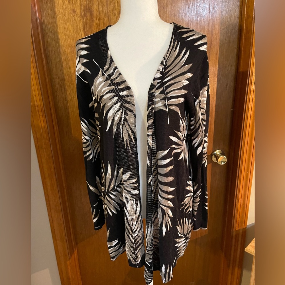 Context All Over Palm Leaf Print Open Front Cardigan